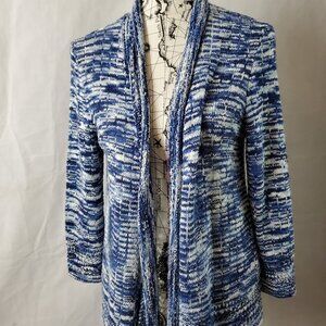 Alfred Dunner Long Sleeve Blue & White Knit Cardigan - Large Petite